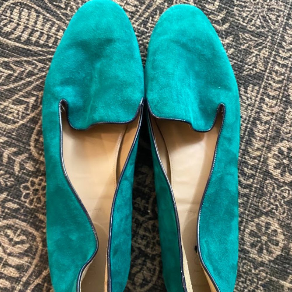 J-Crew Green Suede Loafers